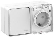 Блок накладной Systeme Electric AtlasDesign Profi54 розетка 1-м.+выключатель 1-кл. IP54 белый картинка